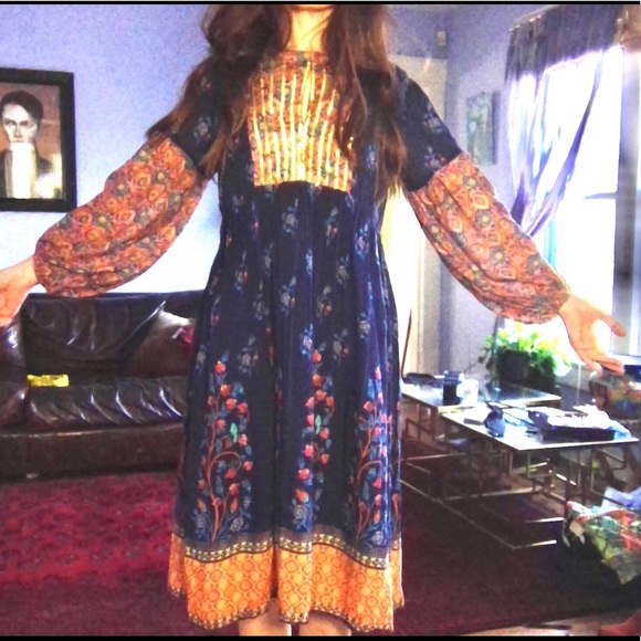 Boho Cost Plus World Market Sequined Peasant dress - Picture 4 of 7